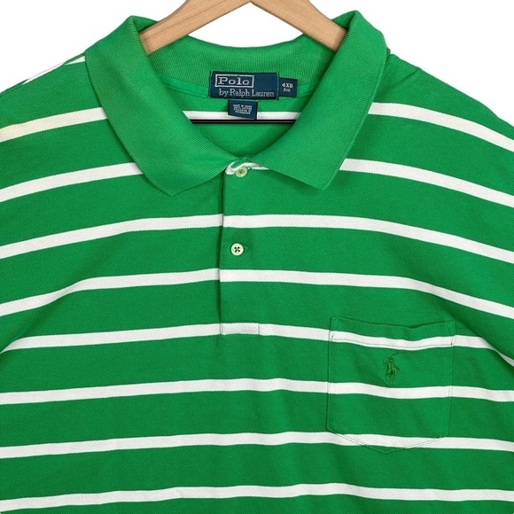 Polo Ralph Lauren Polo Shirt 4XB Vintage Striped Green White Pocket Pony Logo - Picture 3 of 13